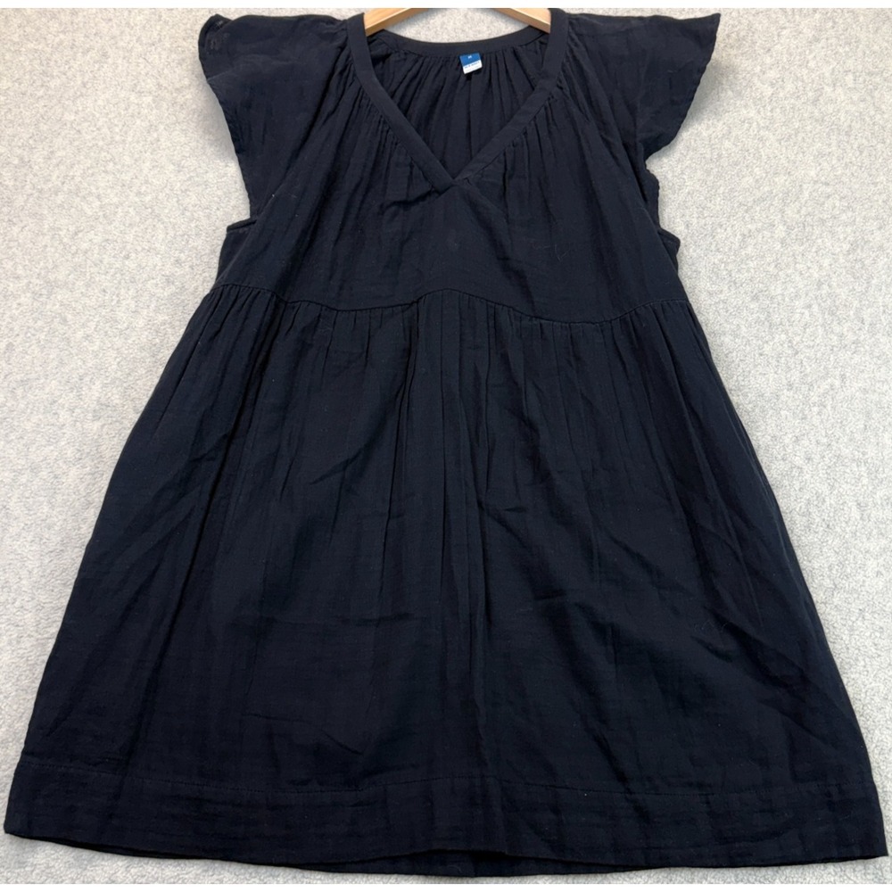Old Navy Womens Mini Swing Dress Black Short Flutter-Sleeve V-Neck Comfort M